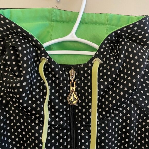 Volcom Black & White Rain Drop Hoodie w Green Lining & High Neck - Picture 6 of 16